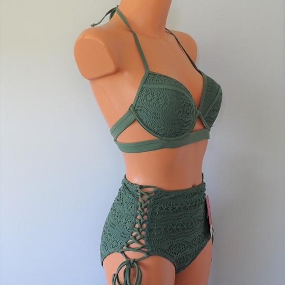 Hula Honey 2Pc Junior Little Wild Olive Bikini Set - Picture 2 of 3
